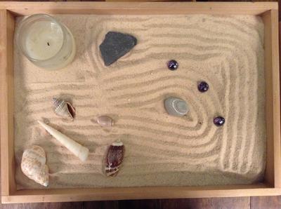 Sand Tray Therapy Class: Zen Garden Student #1, 5/30