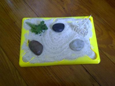 Sand tray therapy warm up:  zen garden
