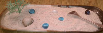 Make a sand tray therapy zen garden for sand tray therapy.