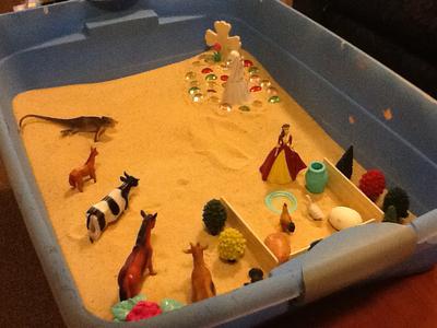 Day 1 of extended sand tray therapy tray.