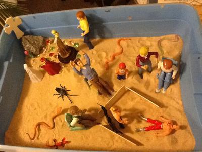 Day 3 of extended sand tray therapy tray.