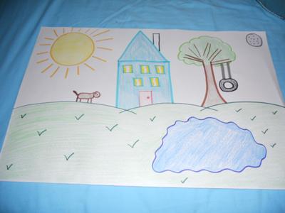 My house: Play Therapy-House, Tree, Sun, Moon, Animal, Water Art Counseling Drawing